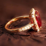 Lade Bild in die Galerieansicht, Pigeon Blood 3 Ct Emerald Cut Lab Ruby Engagement Pave Ring - LGG Jewelry
