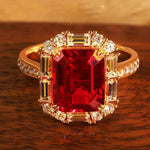 Lade Bild in die Galerieansicht, Pigeon Blood 3 Ct Emerald Cut Lab Ruby Engagement Pave Ring - LGG Jewelry