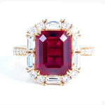 Lade Bild in die Galerieansicht, Pigeon Blood 3 Ct Emerald Cut Lab Ruby Engagement Pave Ring - LGG Jewelry