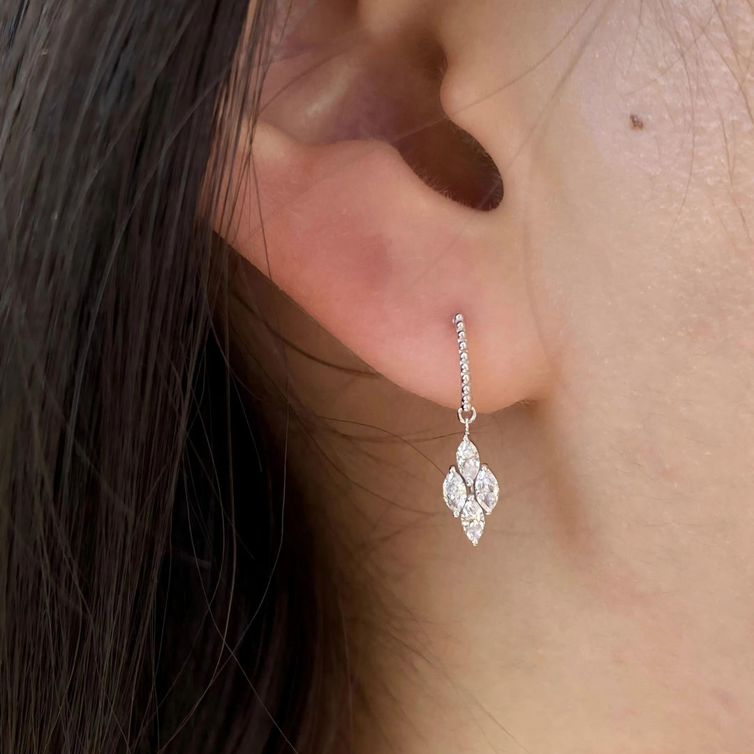 14K White Gold Marquise‑Cut Lab‑Grown Diamond Four‑Leaf Dangle Hook Earrings