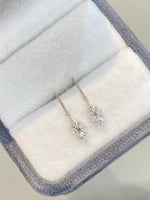 Load image into Gallery viewer, 14K White Gold Marquise‑Cut Lab‑Grown Diamond Four‑Leaf Dangle Hook Earrings