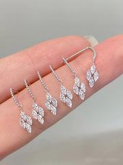 14K White Gold Marquise‑Cut Lab‑Grown Diamond Four‑Leaf Dangle Hook Earrings