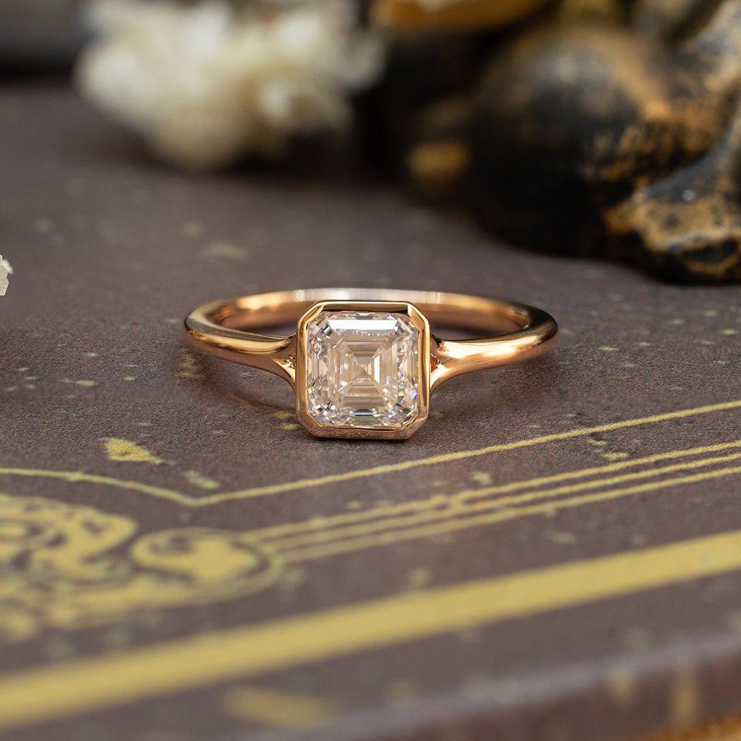 1 CT Asscher Cut Lab Diamond Bezel Solitaire Engagement Ring - LGG Jewelry