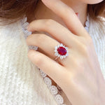 Lade Bild in die Galerieansicht, 1 Ct Oval Cut Lab Ruby Cluster Engagement Ring - LGG Jewelry
