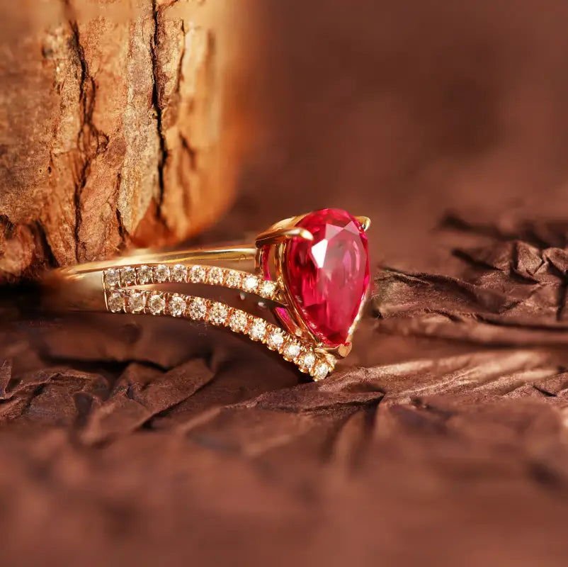 1 Ct Pear Cut Lab Ruby V-Shaped Engagement Ring - LGG Jewelry