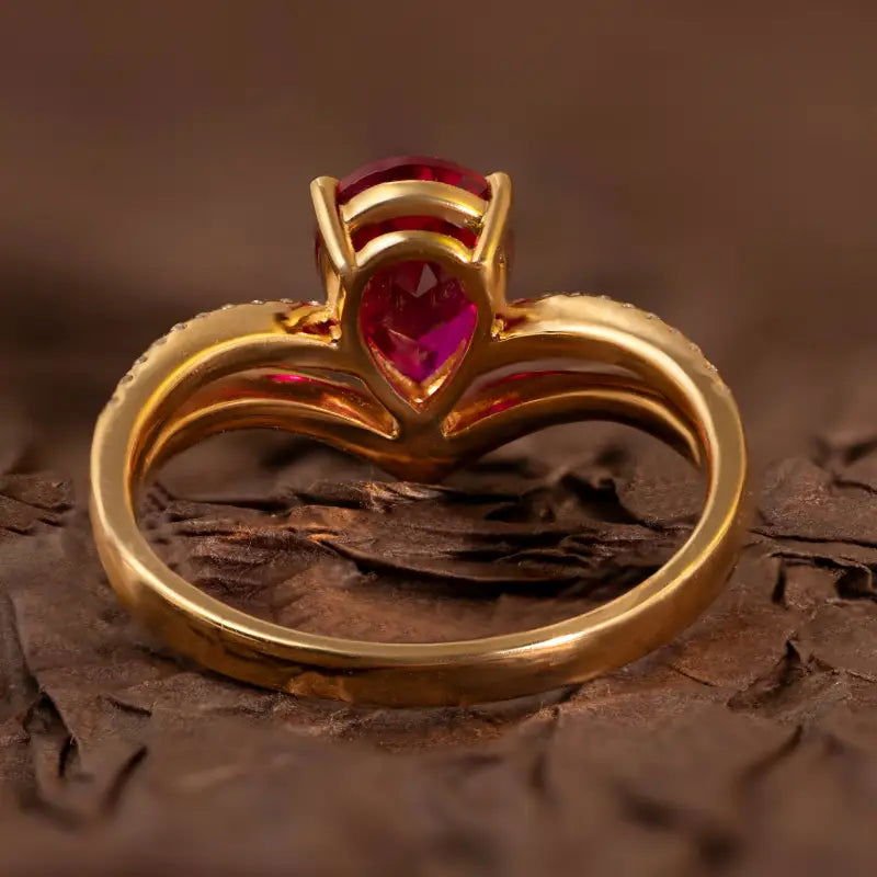 1 Ct Pear Cut Lab Ruby V-Shaped Engagement Ring - LGG Jewelry