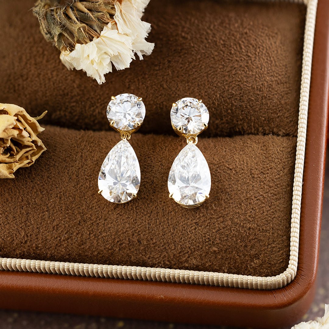 1 Ct Round cut & 2 Ct Pear cut Lab Diamond Drop Earrings - LGG Jewelry