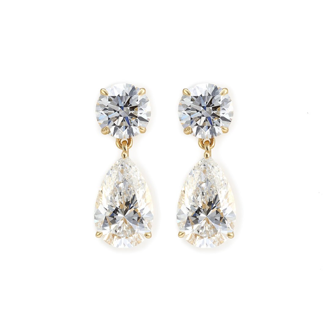 1 Ct Round cut & 2 Ct Pear cut Lab Diamond Drop Earrings - LGG Jewelry