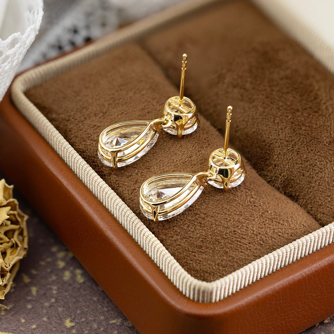 1 Ct Round cut & 2 Ct Pear cut Lab Diamond Drop Earrings - LGG Jewelry