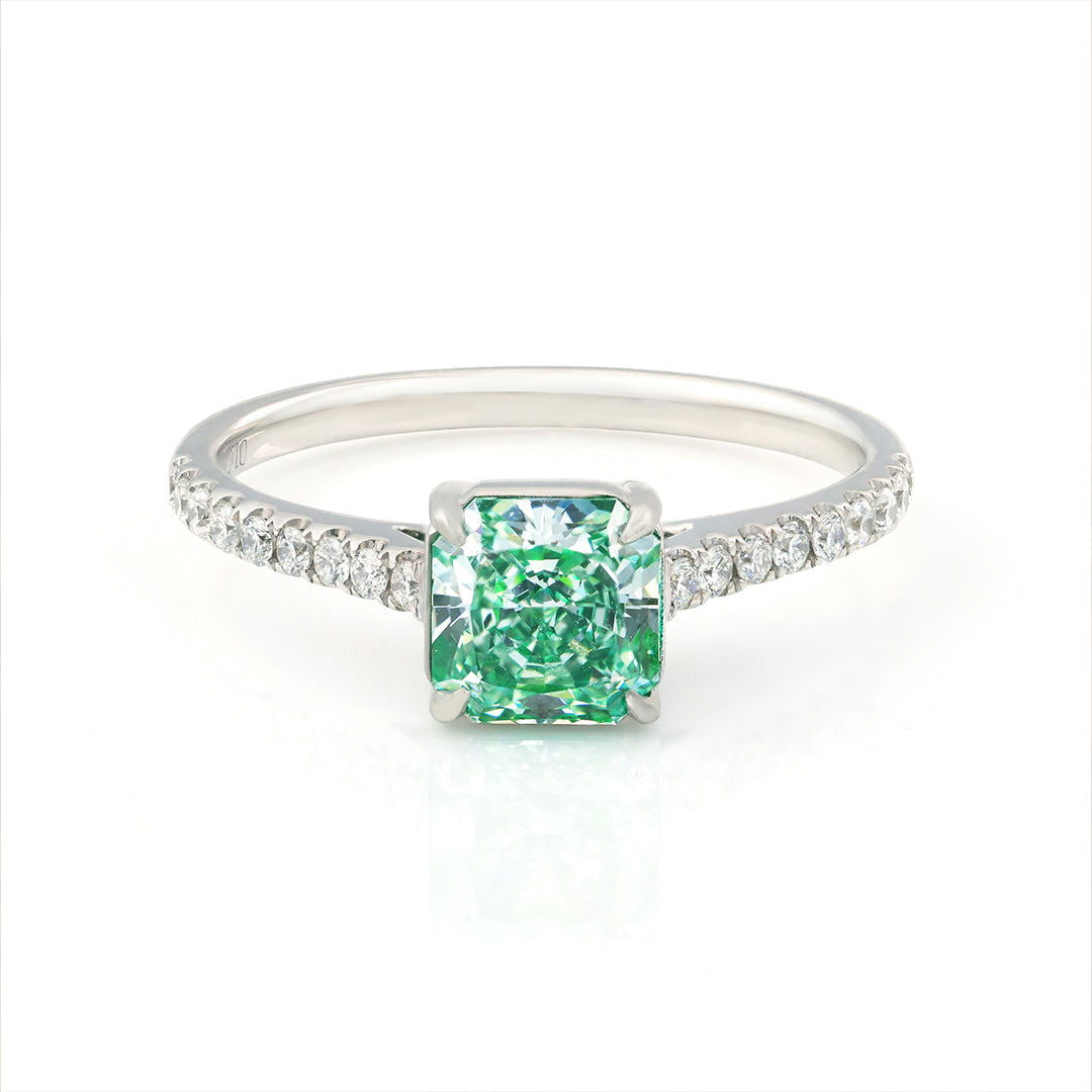 1.026 Ct Radiant Cut Fancy Green Lab Diamond Four Prongs Solitaire Engagement Ring - LGG Jewelry