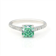 1.026 Ct Radiant Cut Fancy Green Lab Diamond Four Prongs Solitaire Engagement Ring - LGG Jewelry