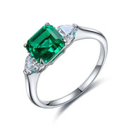 1.5 Ct Asscher Cut Lab Emerald Three-Stone Engagement Ring - LGG Jewelry