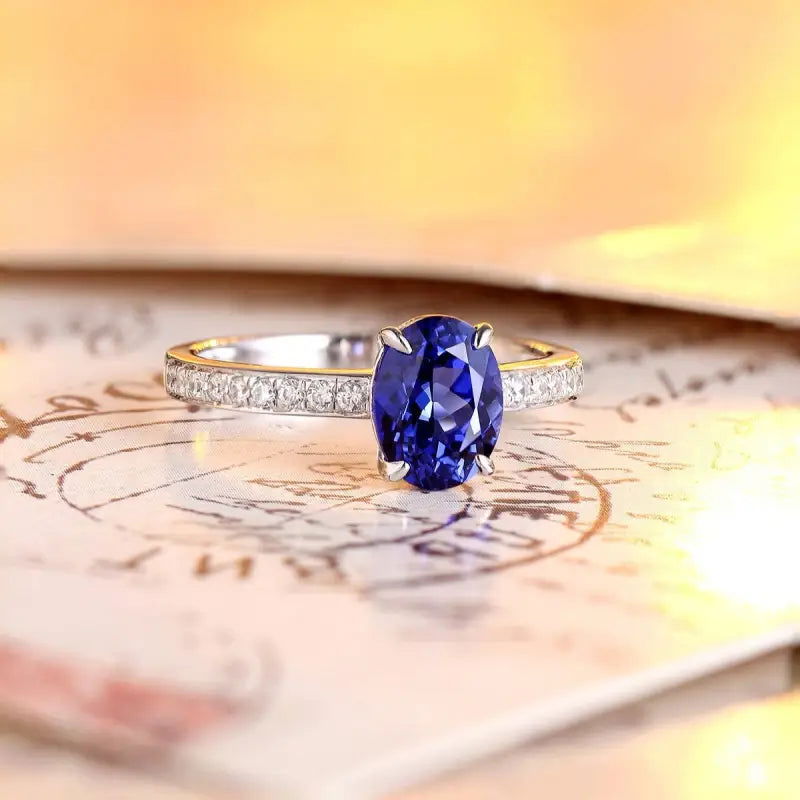 1.75 Ct Oval Cut Lab Blue Sapphire Four Prongs Engagement Ring - LGG Jewelry