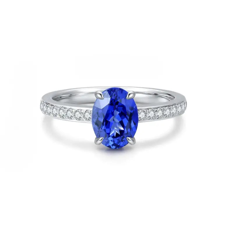 1.75 Ct Oval Cut Lab Blue Sapphire Four Prongs Engagement Ring - LGG Jewelry