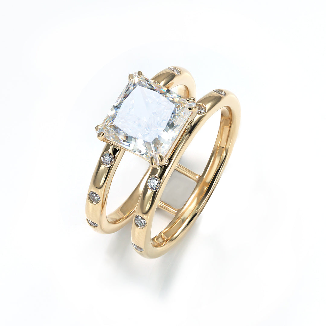 3 CT Princess Cut Lab Diamond Four prongs Double-Band Ring