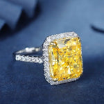 Lade Bild in die Galerieansicht, 10 Ct Fancy Vivid Yellow Radiant Lab Diamond Halo Pave Engagement Ring (Setting Price Only) - LGG Jewelry