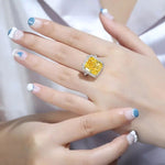 Lade Bild in die Galerieansicht, 10 Ct Fancy Vivid Yellow Radiant Lab Diamond Halo Pave Engagement Ring (Setting Price Only) - LGG Jewelry