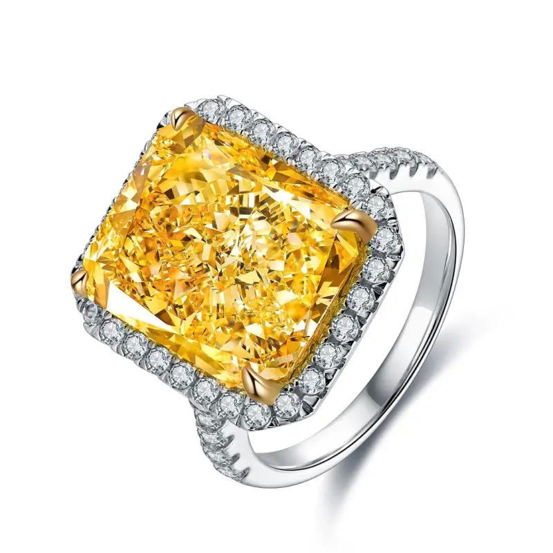 10 Ct Fancy Vivid Yellow Radiant Lab Diamond Halo Pave Engagement Ring (Setting Price Only) - LGG Jewelry