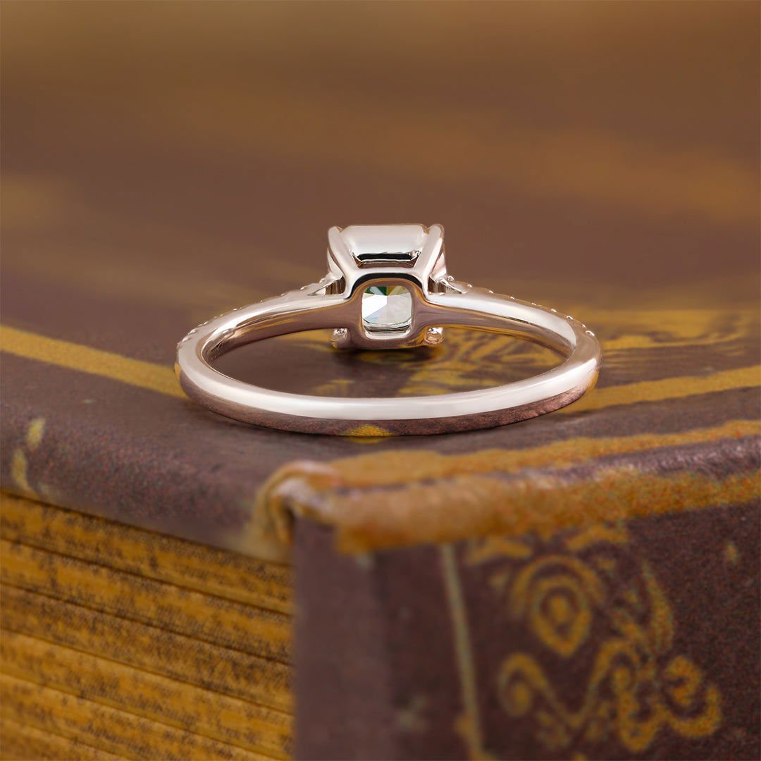 1.026 Ct Radiant Cut Fancy Green Lab Diamond Four Prongs Solitaire Engagement Ring - LGG Jewelry