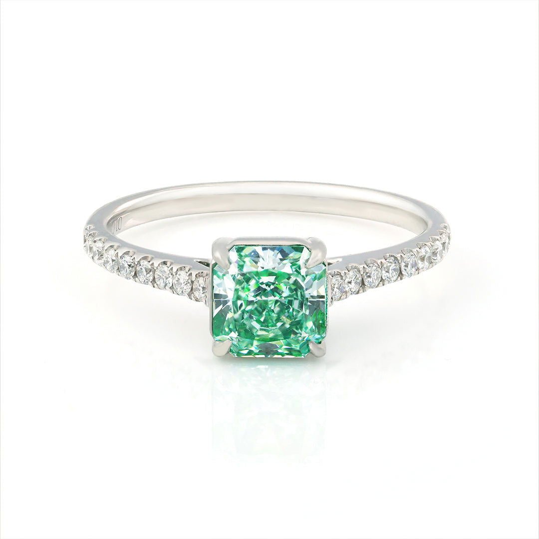 1.026 Ct Radiant Cut Fancy Green Lab Diamond Four Prongs Solitaire Engagement Ring - LGG Jewelry