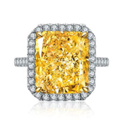 10 Ct Fancy Vivid Yellow Radiant Lab Diamond Halo Pave Engagement Ring (Setting Price Only) - LGG Jewelry