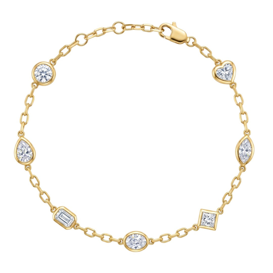 18K Yellow Gold Mixed‑Cut Bezel‑Set Lab‑Grown Diamond Station Bracelet