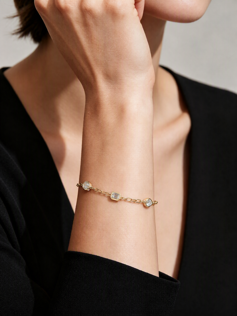 18K Yellow Gold Mixed‑Cut Bezel‑Set Lab‑Grown Diamond Station Bracelet