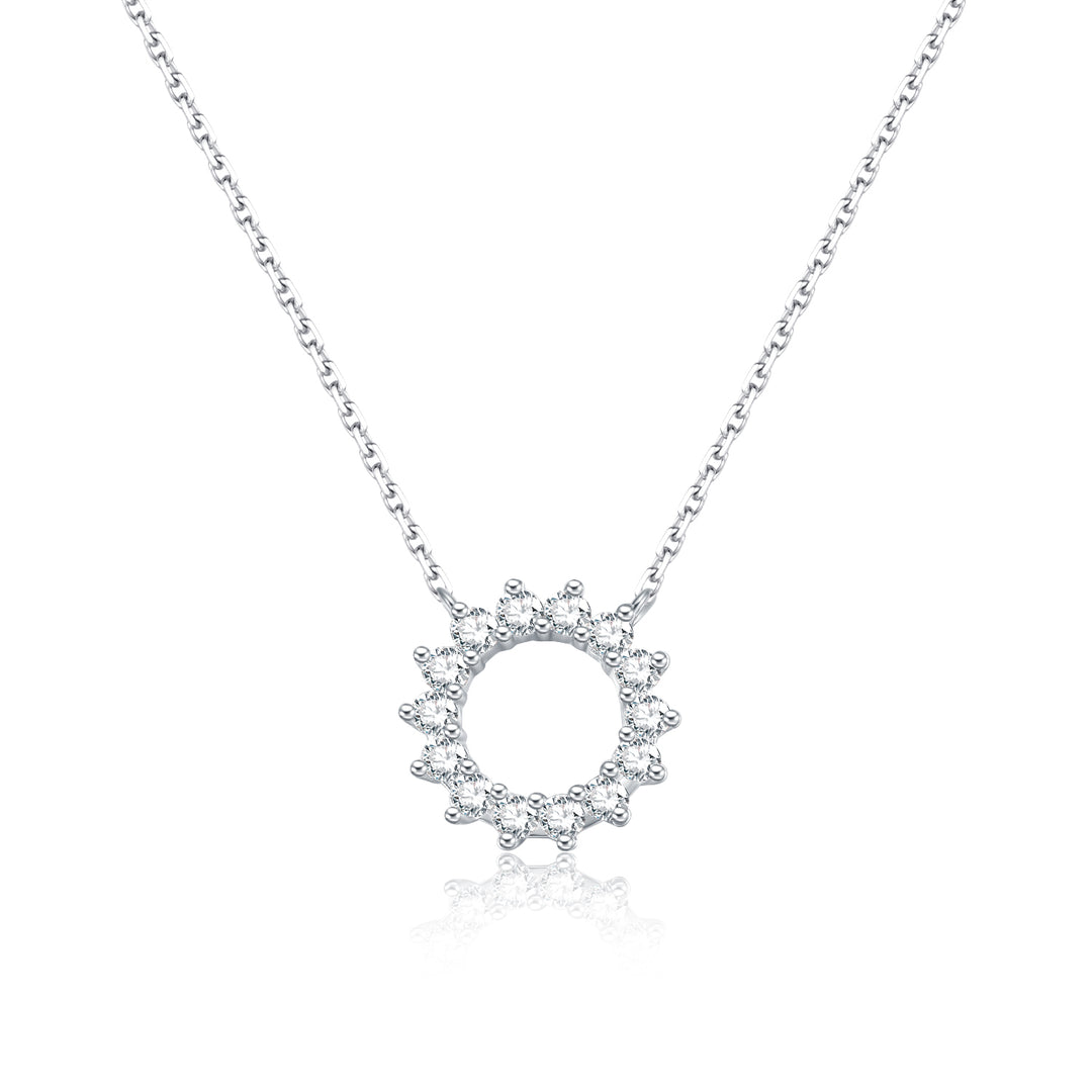 14K gold Sunflower open‑circle halo lab diamond necklace