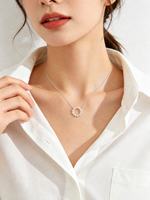 Charger l'image dans la visionneuse de galerie, 14K gold Sunflower open‑circle halo lab diamond necklace