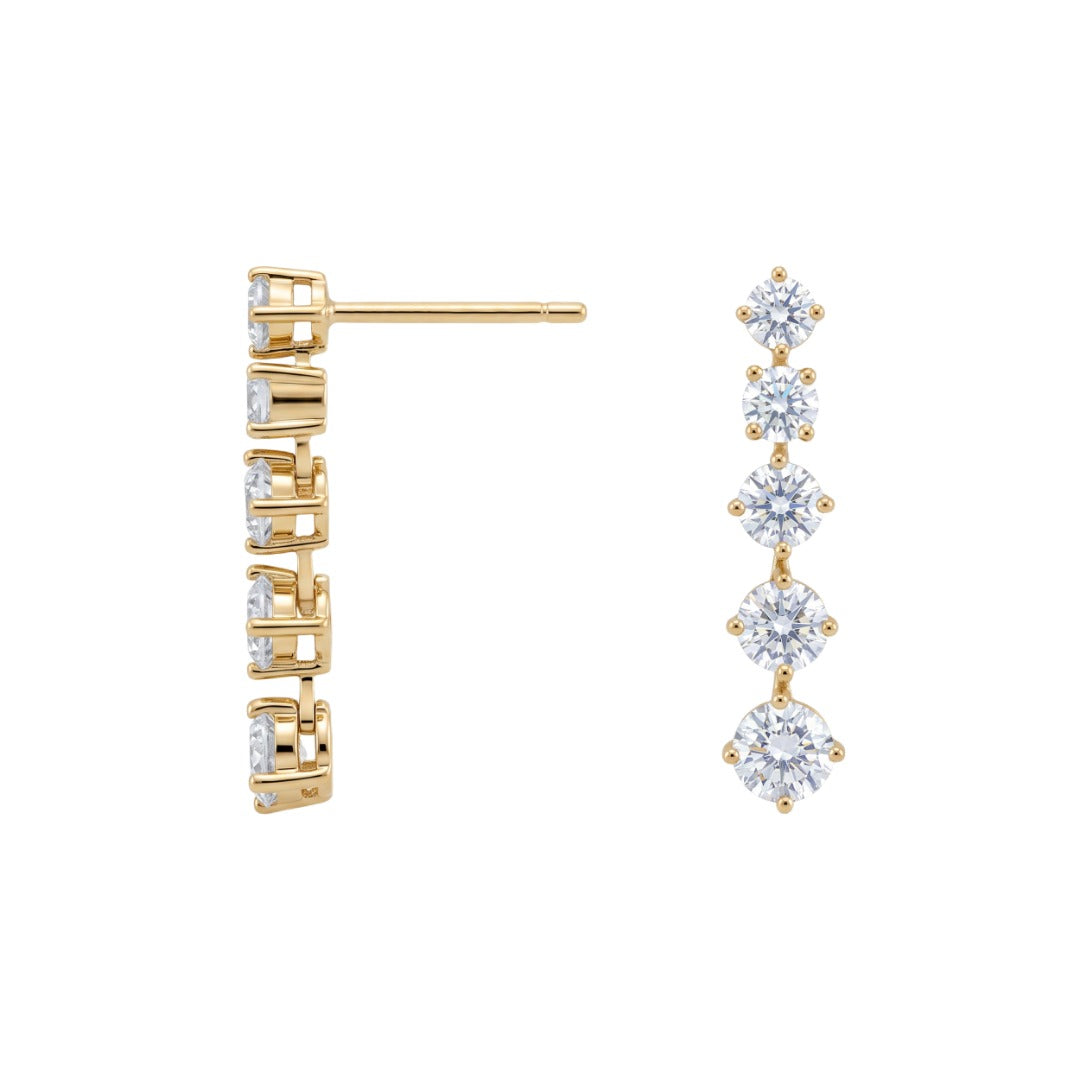 18K Solid Yellow Gold Vertical Drop Link Lab‑Grown Diamond Earrings