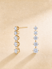 18K Solid Yellow Gold Vertical Drop Link Lab‑Grown Diamond Earrings