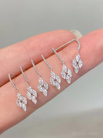 Lade Bild in die Galerieansicht, 14K White Gold Marquise‑Cut Lab‑Grown Diamond Four‑Leaf Dangle Hook Earrings - LGG Jewelry