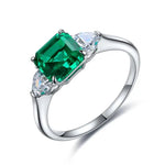 Lade Bild in die Galerieansicht, 1.5 Ct Asscher Cut Lab Emerald Three-Stone Engagement Ring - LGG Jewelry