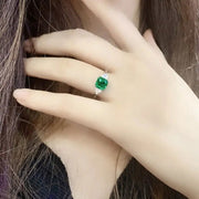 1.5 Ct Asscher Cut Lab Emerald Three-Stone Engagement Ring - LGG Jewelry