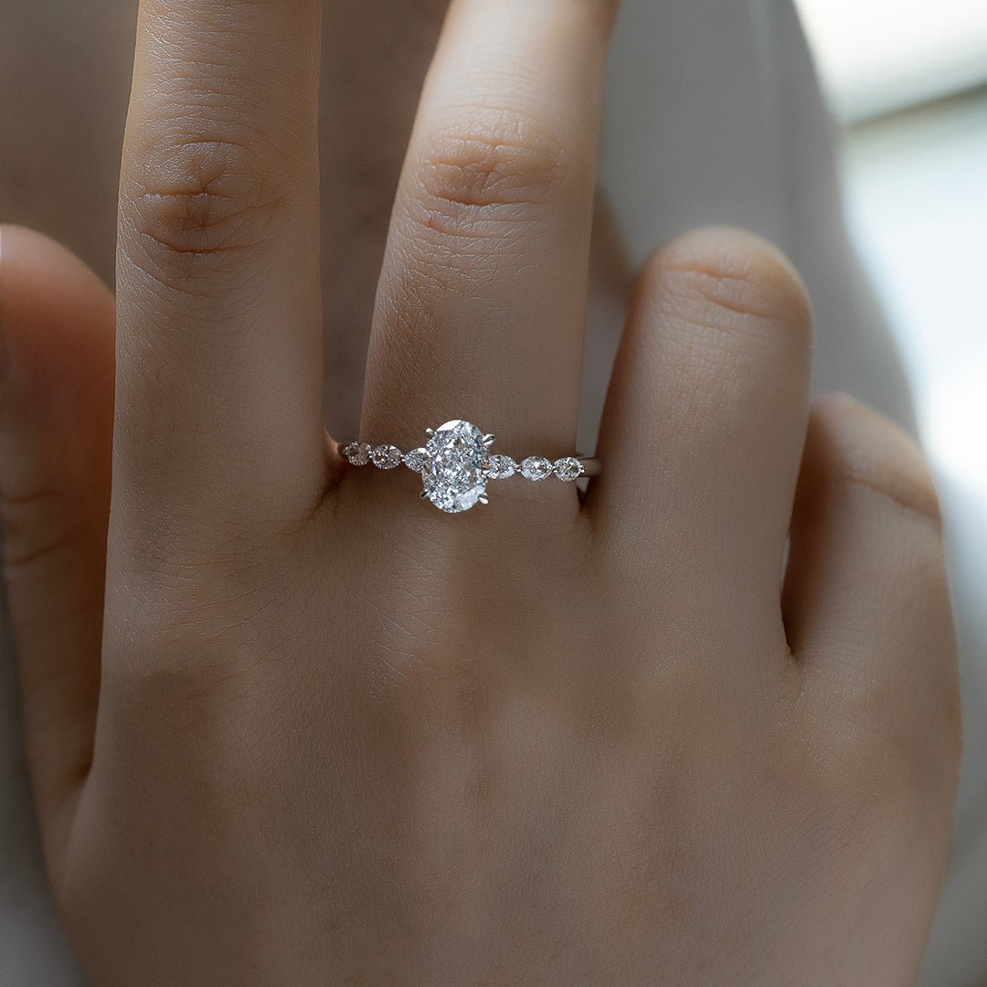 1.5 CT Oval Cut Lab Diamond Bubble Band Engagement Ring - LGG Jewelry