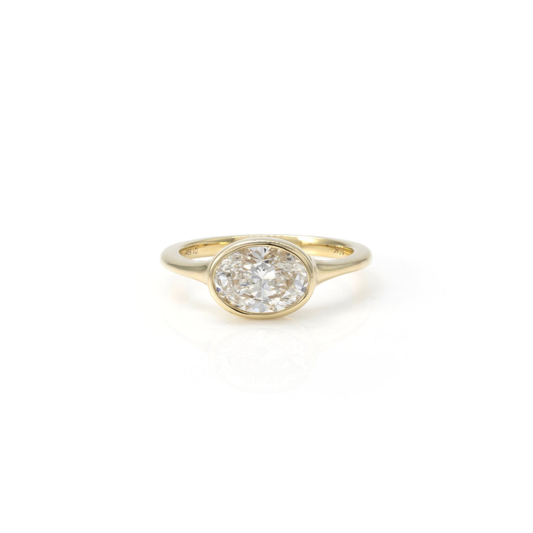 1.5CT Oval Diamond Bezel Ring in 10K Yellow Gold - LGG Jewelry
