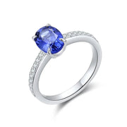 1.75 Ct Oval Cut Lab Blue Sapphire Four Prongs Engagement Ring - LGG Jewelry