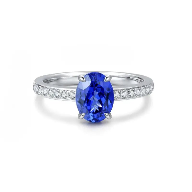 1.75 Ct Oval Cut Lab Blue Sapphire Four Prongs Engagement Ring - LGG Jewelry