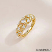 复古轻奢交叉菱格满天星18K黄培育钻女戒 - LGG Jewelry