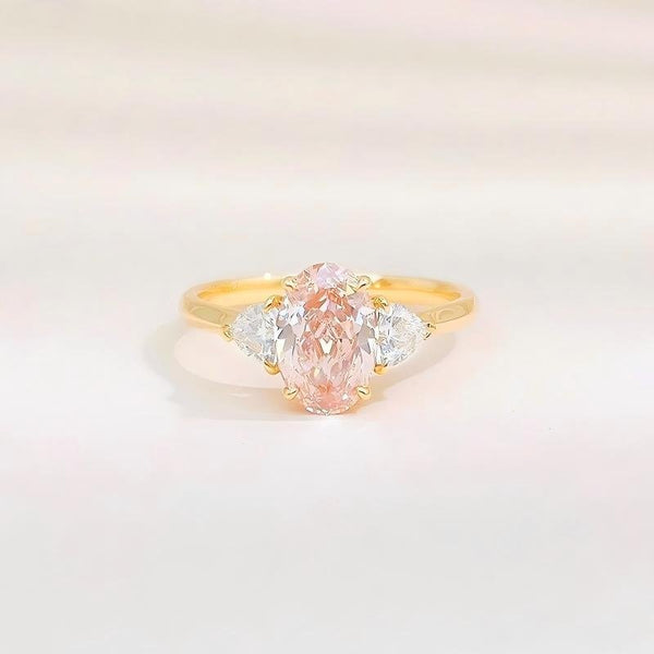 法式轻奢椭圆鸽子蛋三石款18K黄培育彩钻 - LGG Jewelry