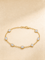 18K Yellow Gold Mixed‑Cut Bezel‑Set Lab‑Grown Diamond Station Bracelet - LGG Jewelry