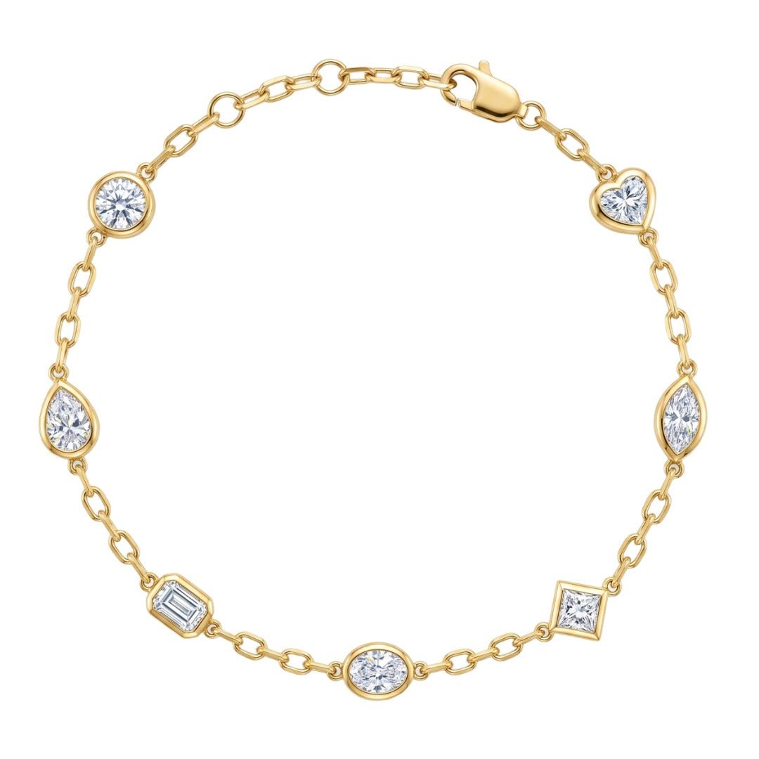 18K Yellow Gold Mixed‑Cut Bezel‑Set Lab‑Grown Diamond Station Bracelet - LGG Jewelry