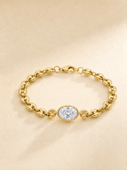 18K Yellow Gold Oval Bezel‑Set Lab‑Grown Diamond Puff Mariner Chain Bracelet - LGG Jewelry