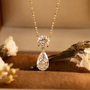 Elegant 1 Ct Round Cut & 2 Ct Pear Cut Drop Pendant Necklace