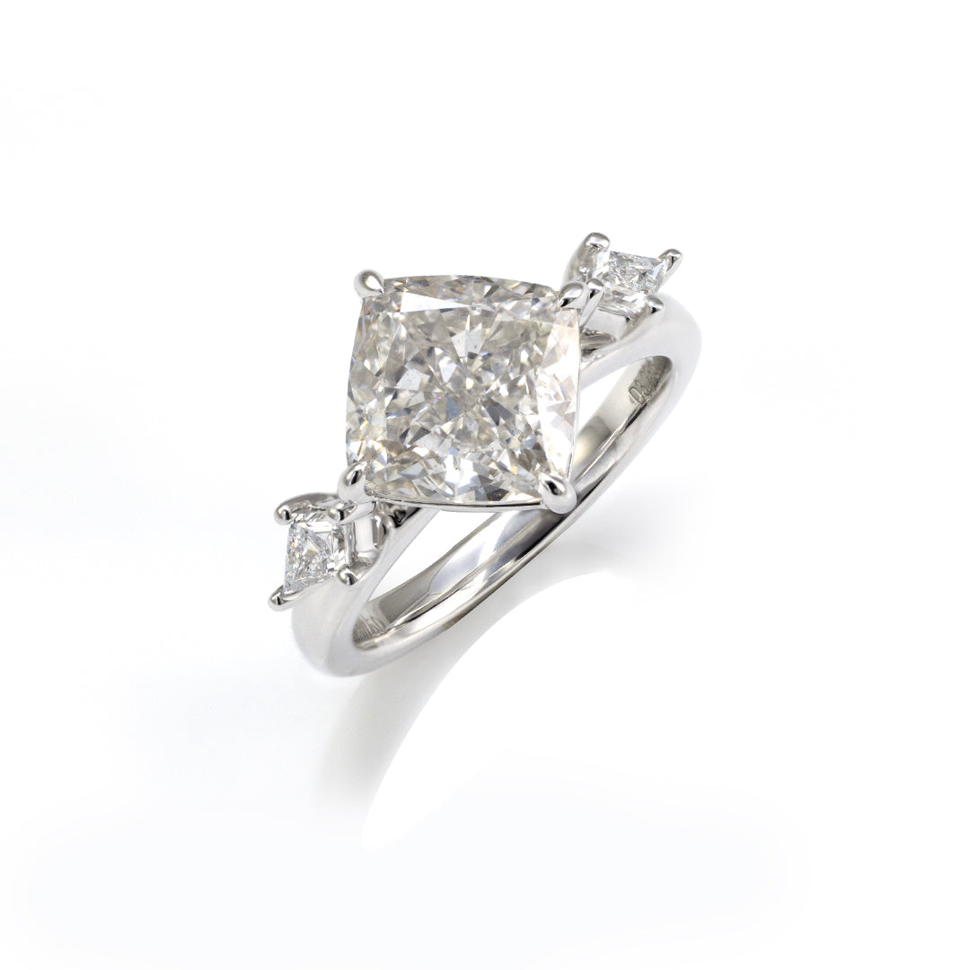 3ct  Cushion Cut Lab Ddiamond Three-Ttone Engagement Ring