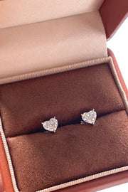 Classic Heart Shape Lab Diamond Three Prongs Ear Studs