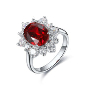 1 Ct Oval Cut Lab Ruby Cluster Engagement Ring - LGG Jewelry
