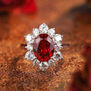 1 Ct Oval Cut Lab Ruby Cluster Engagement Ring - LGG Jewelry
