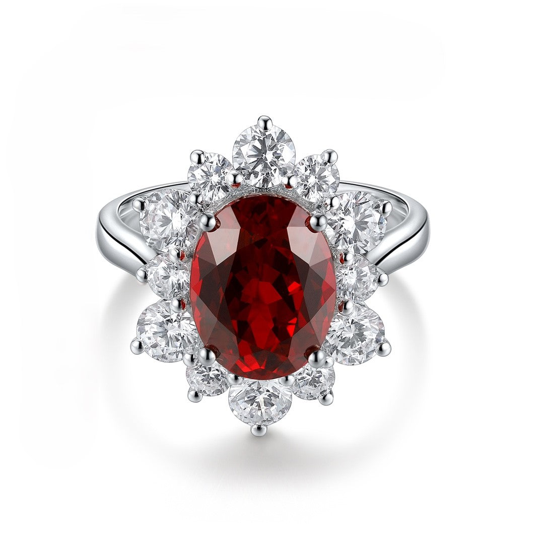 1 Ct Oval Cut Lab Ruby Cluster Engagement Ring - LGG Jewelry