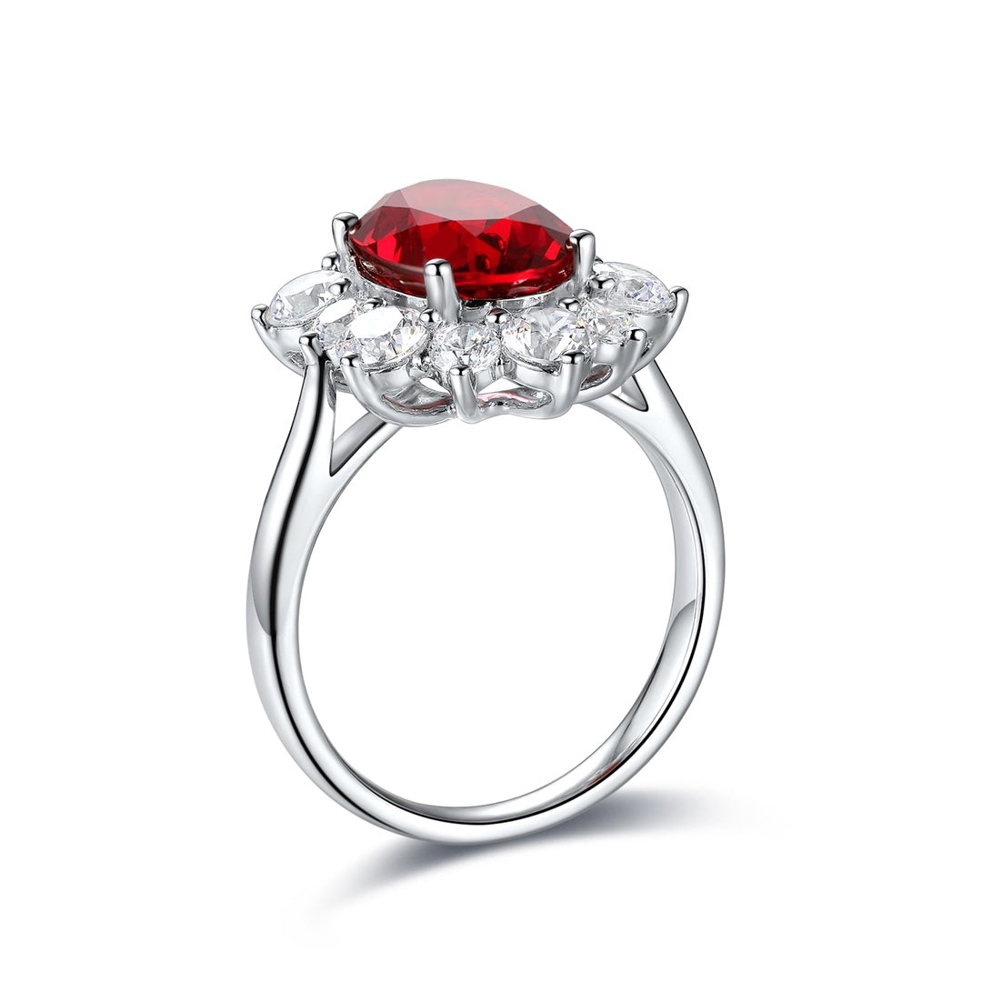 1 Ct Oval Cut Lab Ruby Cluster Engagement Ring - LGG Jewelry